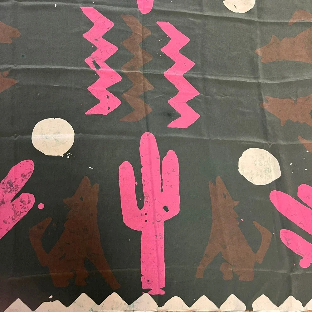 Womens Aztec Desert Wolf Cactus Scarf Square‎ Gray Pink White 33 x 35